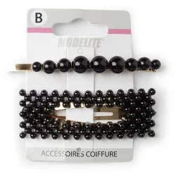 Lot de 2 barrettes à cheveux dorées à perles noires