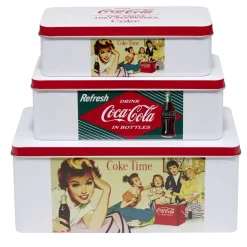 Lot de 3 boîtes alimentaires Coca Cola rectangulaires en métal rouge et blanc < Gifi Clearance