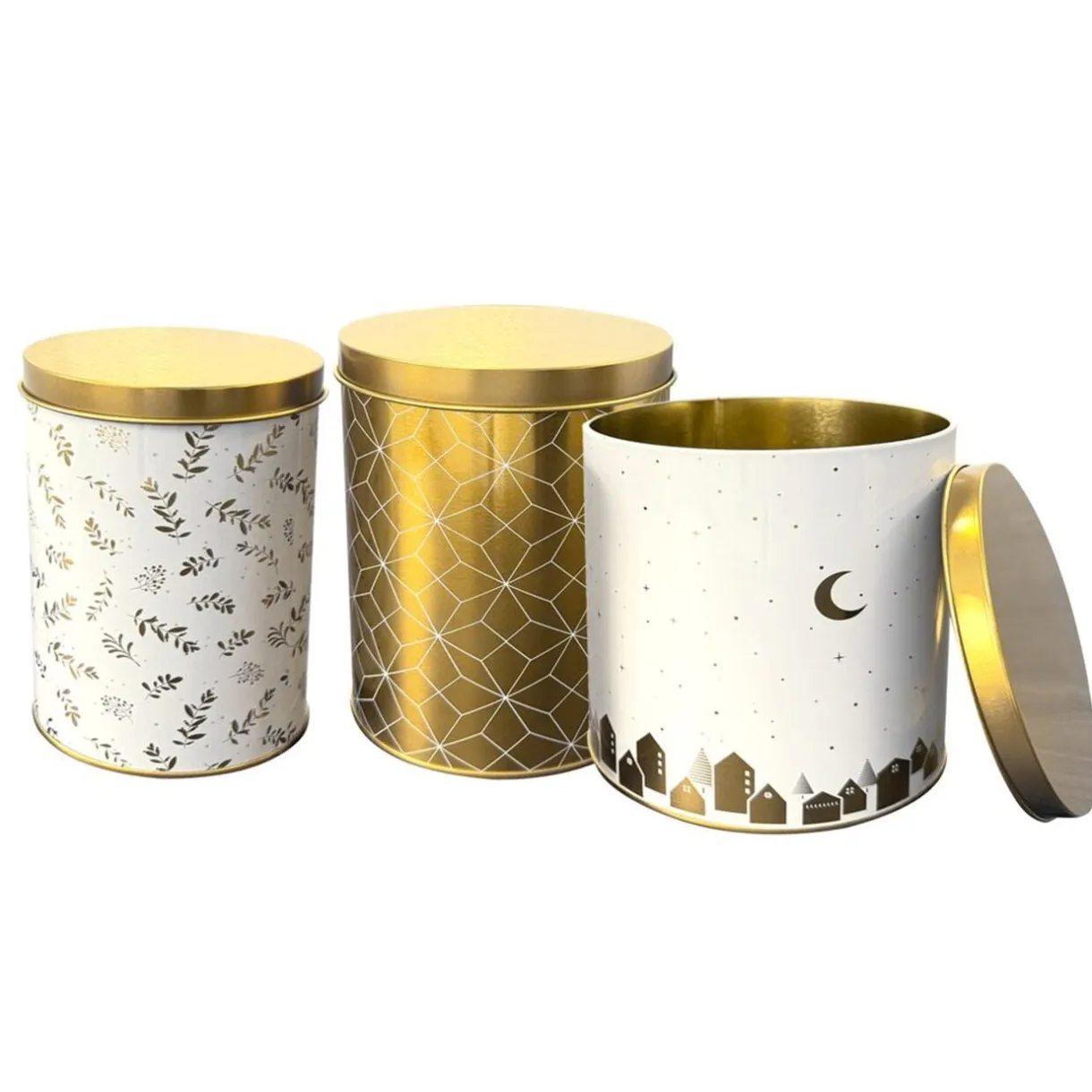 Lot de 3 boîtes alimentaires décor Noël métal blanc et doré 3 tailles < Gifi Discount
