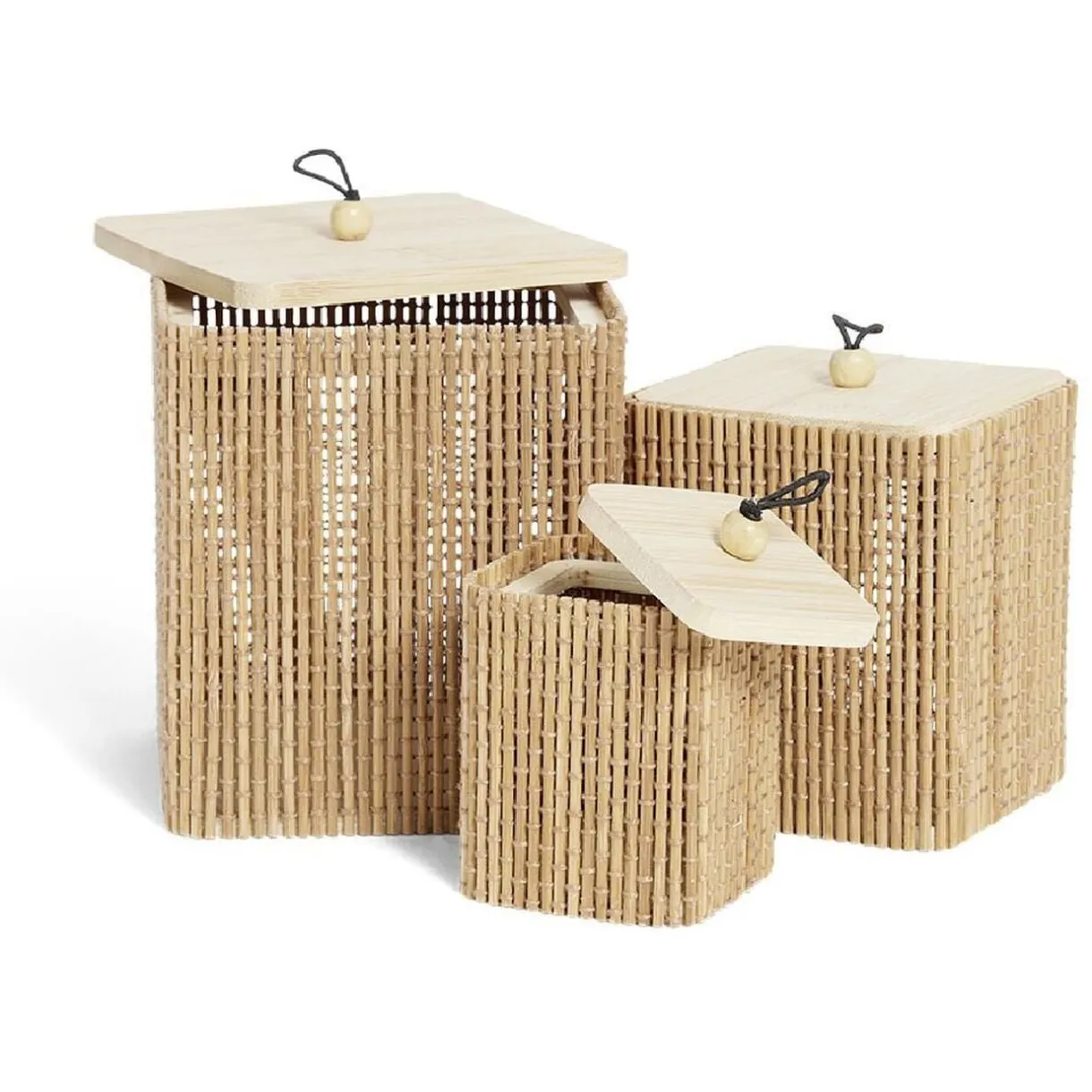 Lot de 3 boîtes de rangement carrées en bambou < Gifi New
