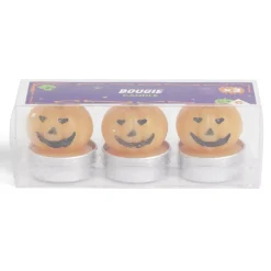 Lot de 3 bougies Halloween forme citrouille orange