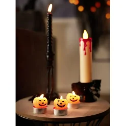 Lot de 3 bougies Halloween forme citrouille orange