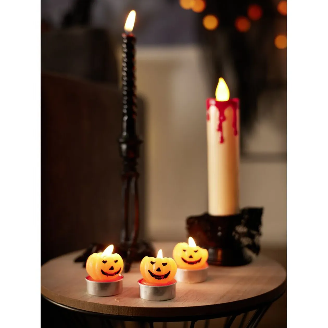 Lot de 3 bougies Halloween forme citrouille orange