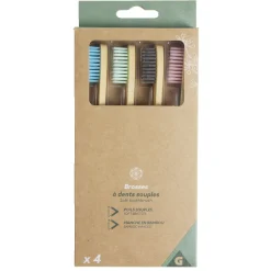 Lot de 4 brosses à dents souples poils nylon et manche bambou