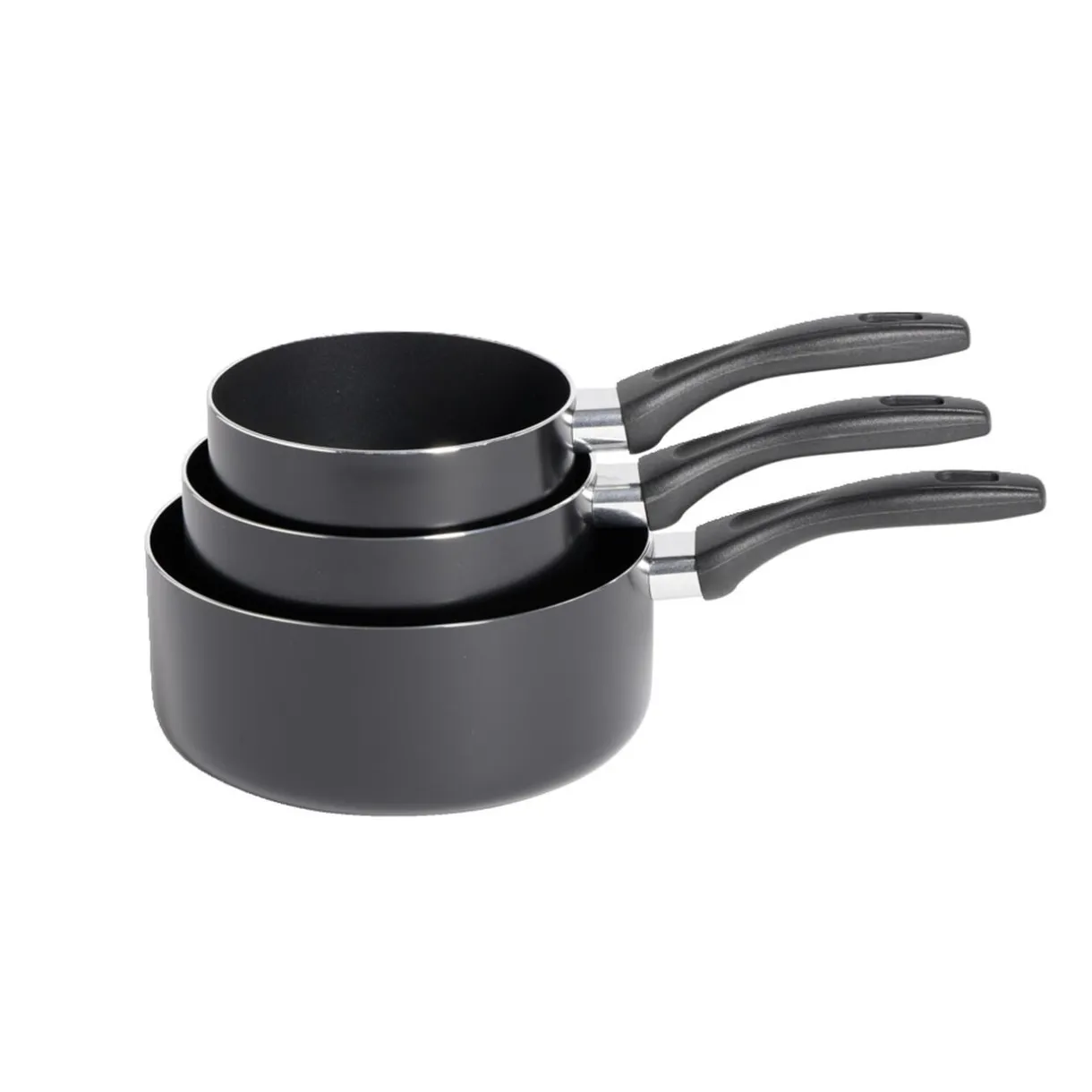Lot de 3 casseroles tous feux sauf induction aluminium noir Ø14/16/20cm < Gifi