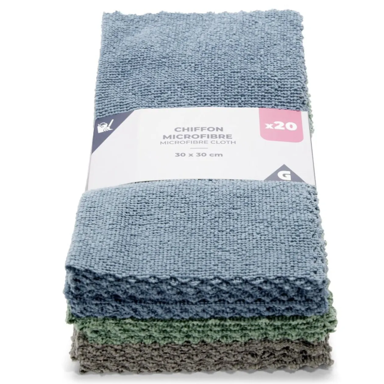 Lot de 20 chiffons microfibre 30x30cm polyester bleu