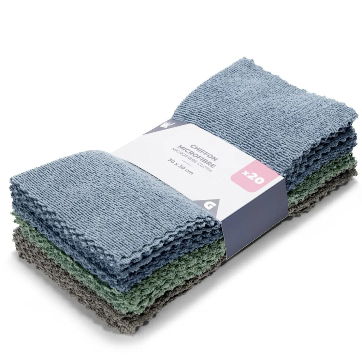 Lot de 20 chiffons microfibre 30x30cm polyester bleu