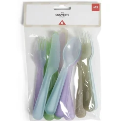 Lot de 12 couverts pour enfant plastique coloré