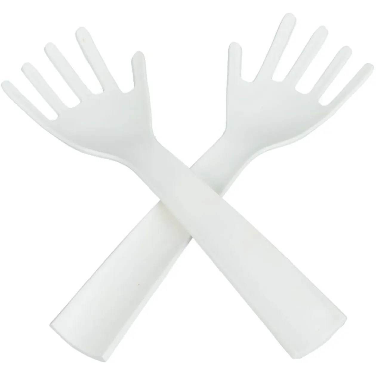 Lot de 2 couverts à salade forme main plastique blanc