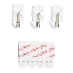Lot de 3 crochets adhésifs 3M plastique blanc pointe métal