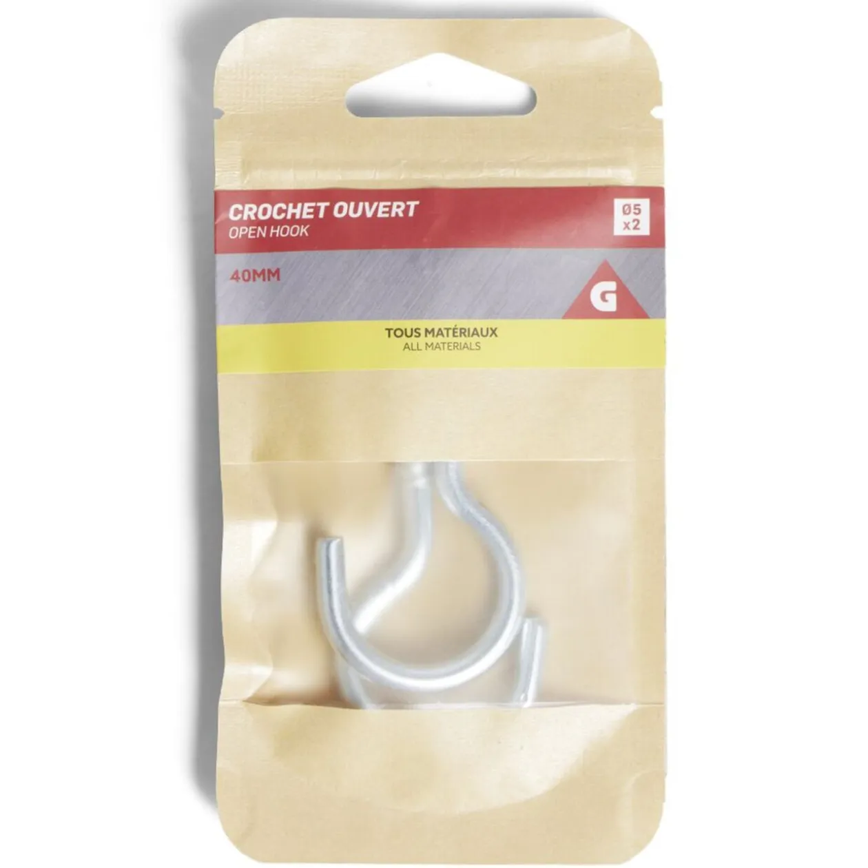 Lot de 2 crochets ouverts gris Ø5x40mm