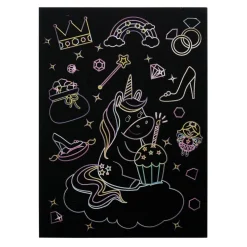 Lot de 6 feuilles à gratter thème licorne avec stylet en bois < Gifi