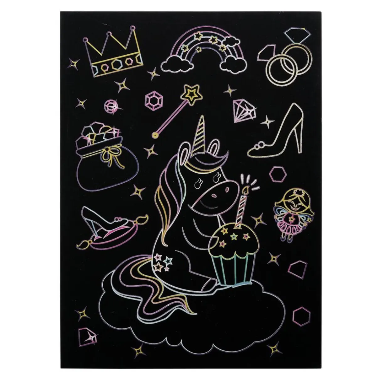 Lot de 6 feuilles à gratter thème licorne avec stylet en bois < Gifi