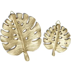 Lot de 2 feuilles monsteras décoration murale résine dorée