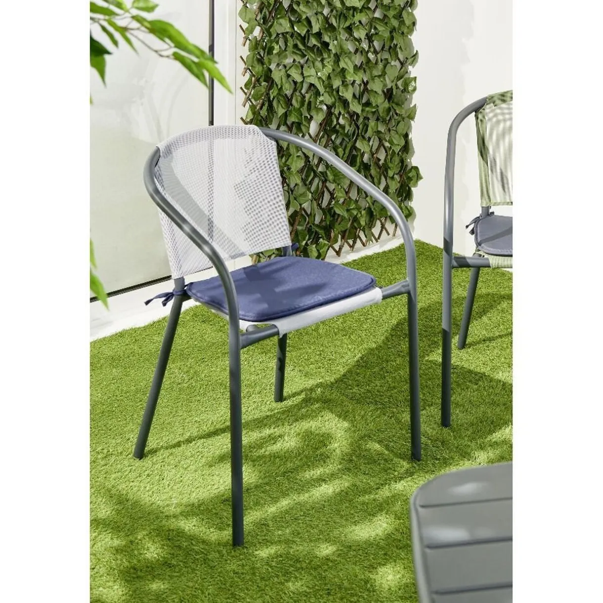 Lot de 4 galettes de chaise 38x38cm polyester bleu < Gifi
