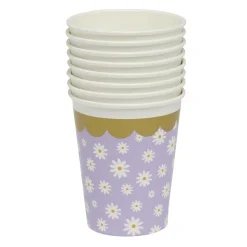Lot de 8 gobelets motif pâquerette carton 24cl - 4 coloris