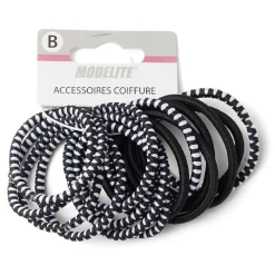 Lot de 15 élastiques à cheveux polyester noir et blanc < Gifi
