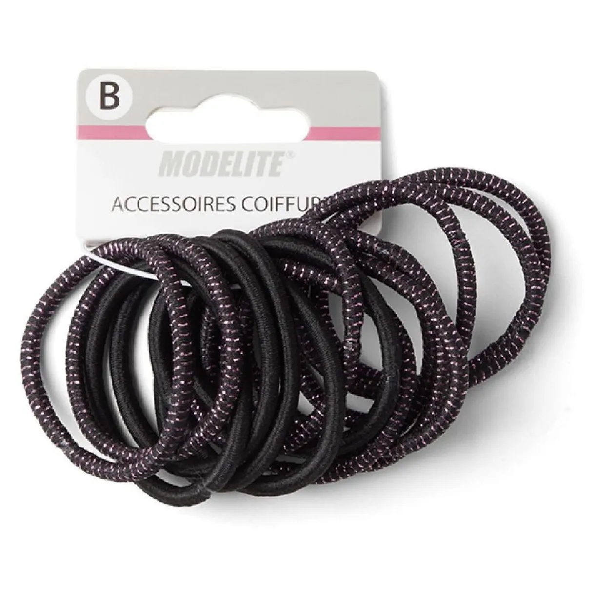 Lot de 15 élastiques à cheveux polyester noir et fil métallique rose < Gifi Sale
