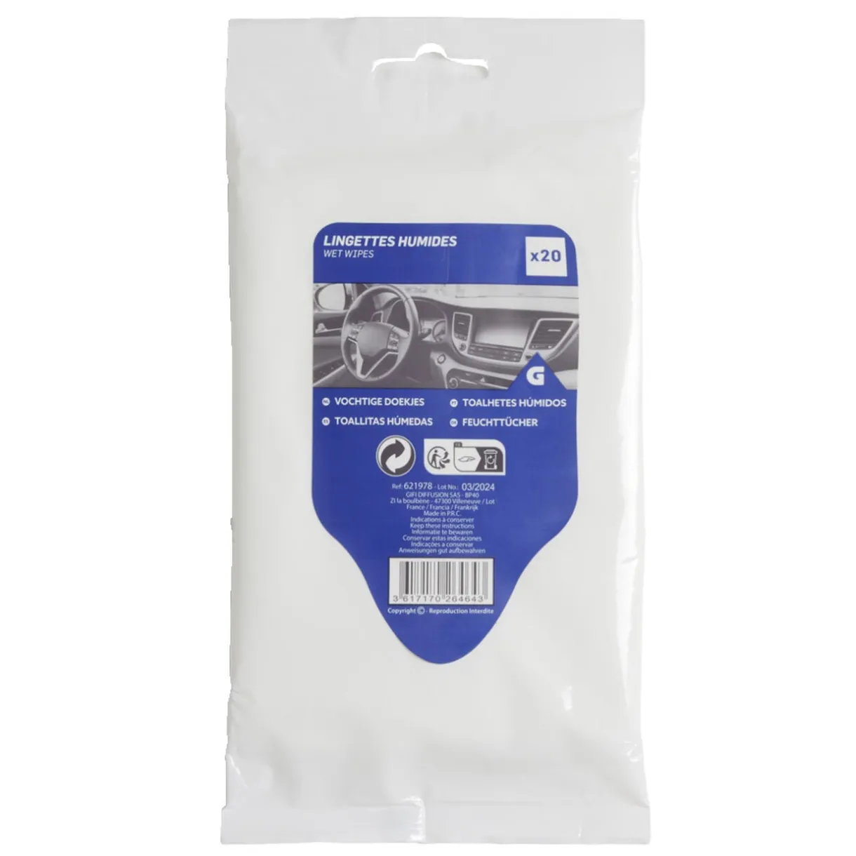 Lot de 20 lingettes humides pour voiture < Gifi Online
