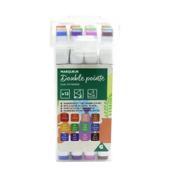 Lot de 12 marqueurs double pointe dans boite H16,3cm