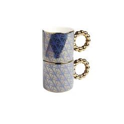 Lot de 2 mugs 30cl design chic bleu foncé et doré < Gifi New