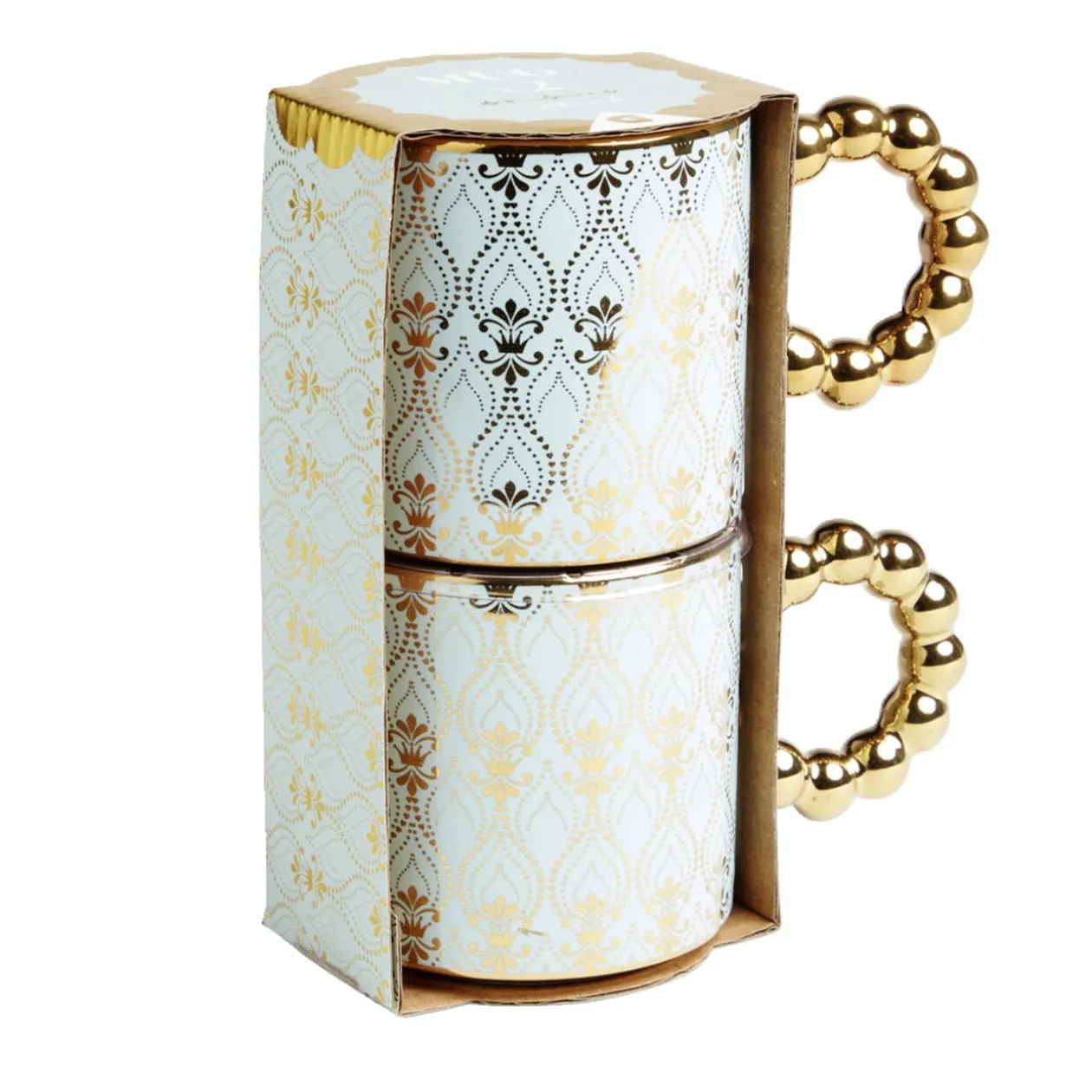 Lot de 2 mugs 30cl design chic bleu clair et doré
