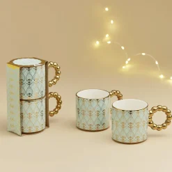 Lot de 2 mugs 30cl design chic bleu clair et doré
