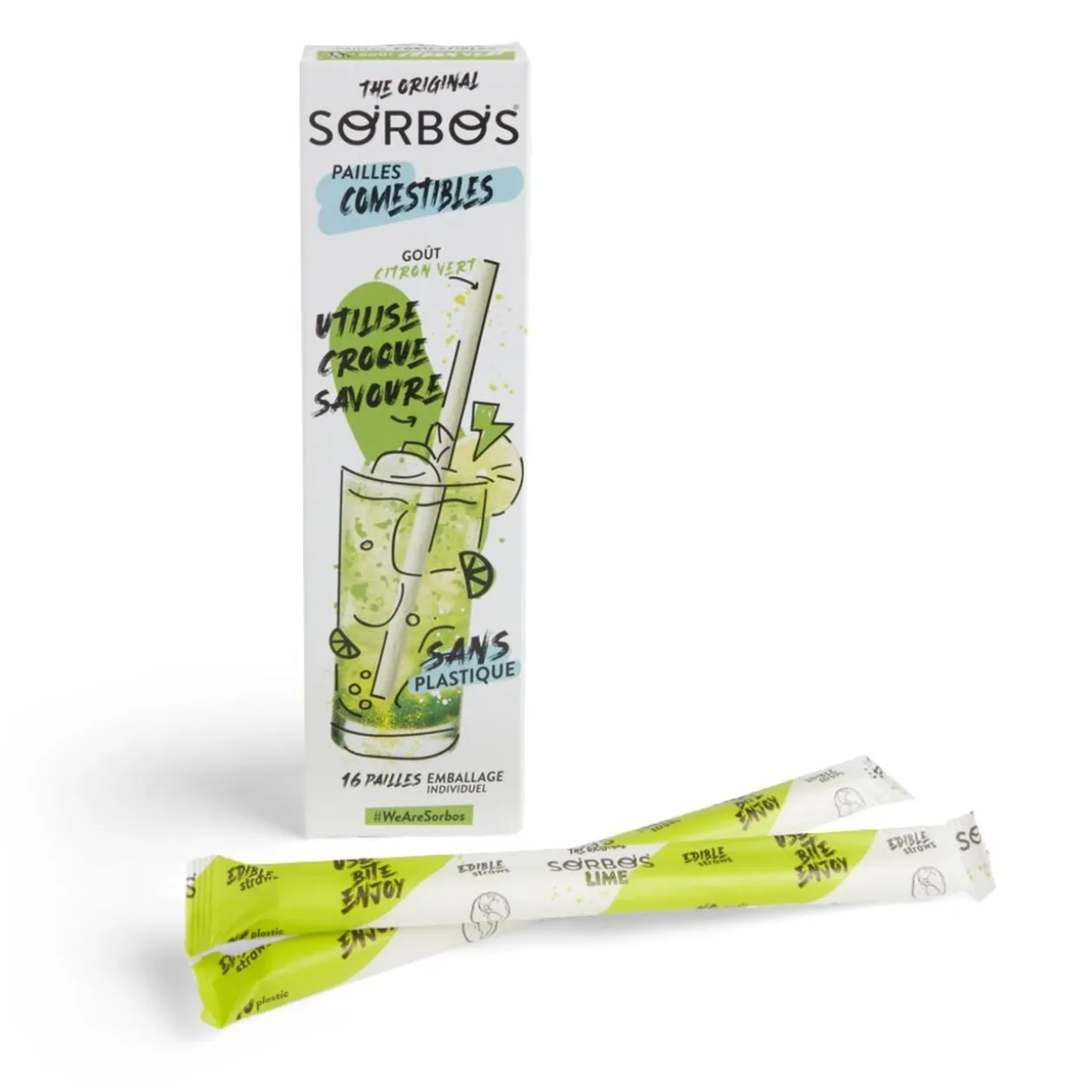 Lot de 6 pailles comestibles goût citron vert