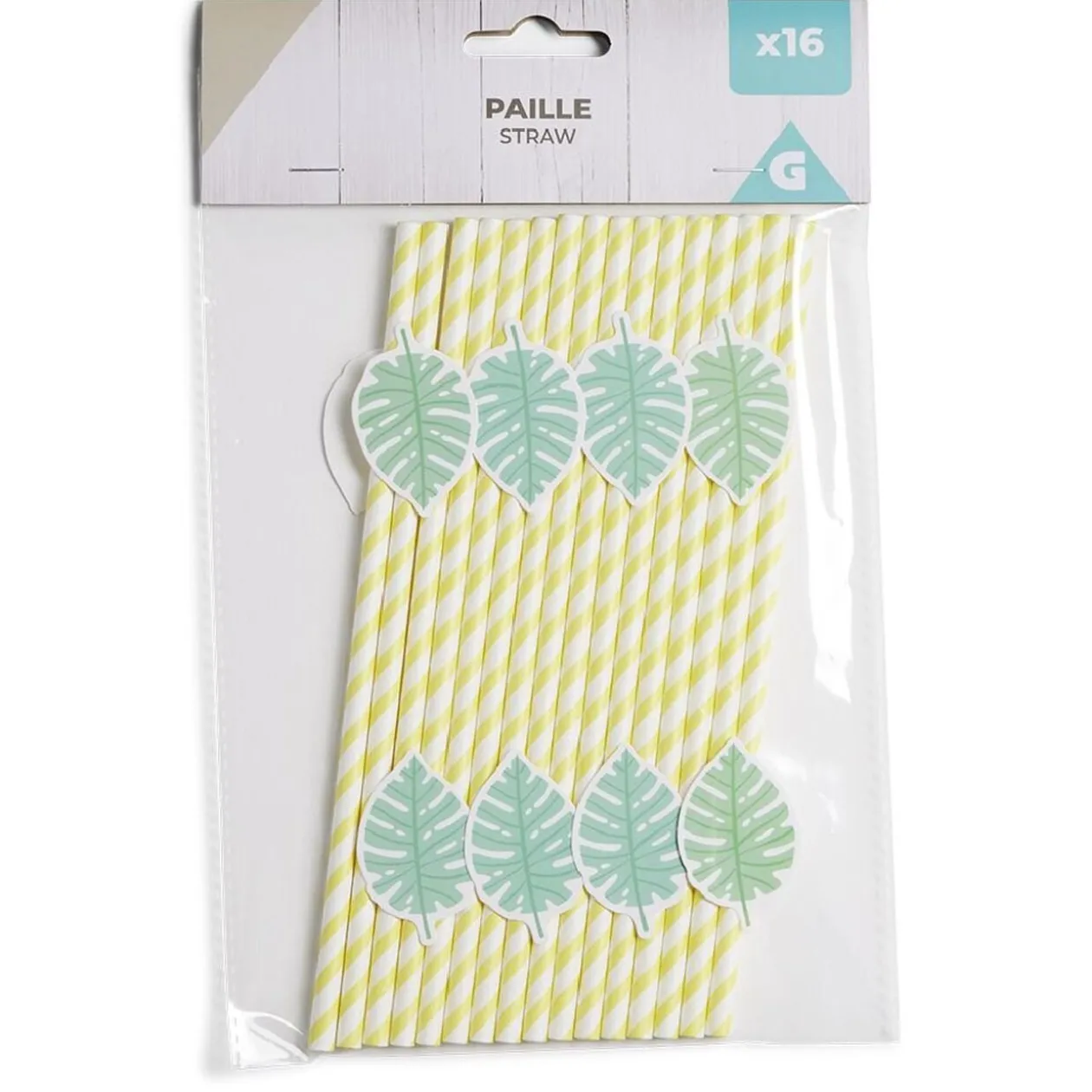 Lot de 16 pailles décorées papier L25cm