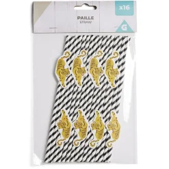 Lot de 16 pailles décorées papier L25cm