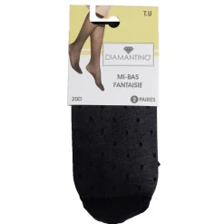 Lot de 2 paires de mi-bas noir femme polyamide et tulle fantaisie 20D < Gifi Discount