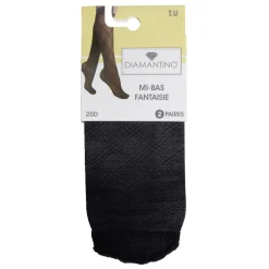 Lot de 2 paires de mi-bas noir femme polyamide et tulle fantaisie 20D < Gifi Discount