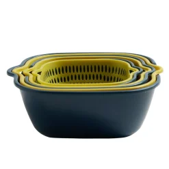 Lot de 3 passoires cuvettes carrées bleues et jaunes