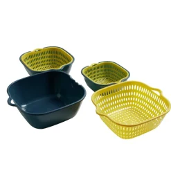 Lot de 3 passoires cuvettes carrées bleues et jaunes