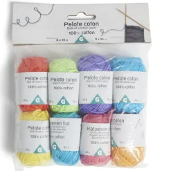 Lot de 8 pelotes 25m coton multicolore 10g