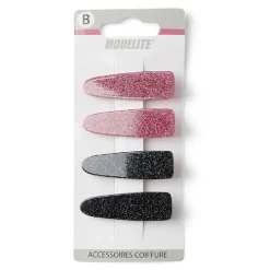 Lot de 4 pinces à cheveux plates crocodile paillettes noir et rose < Gifi Hot