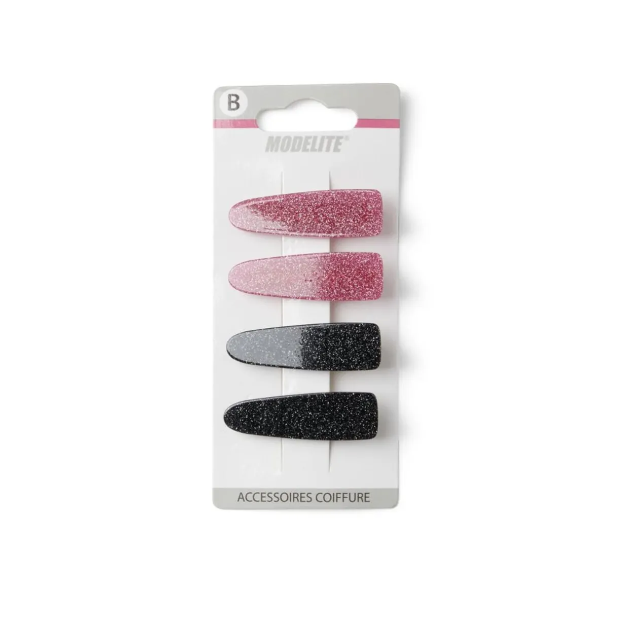 Lot de 4 pinces à cheveux plates crocodile paillettes noir et rose < Gifi Hot