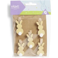 Lot de 5 pinces en bois forme lapin