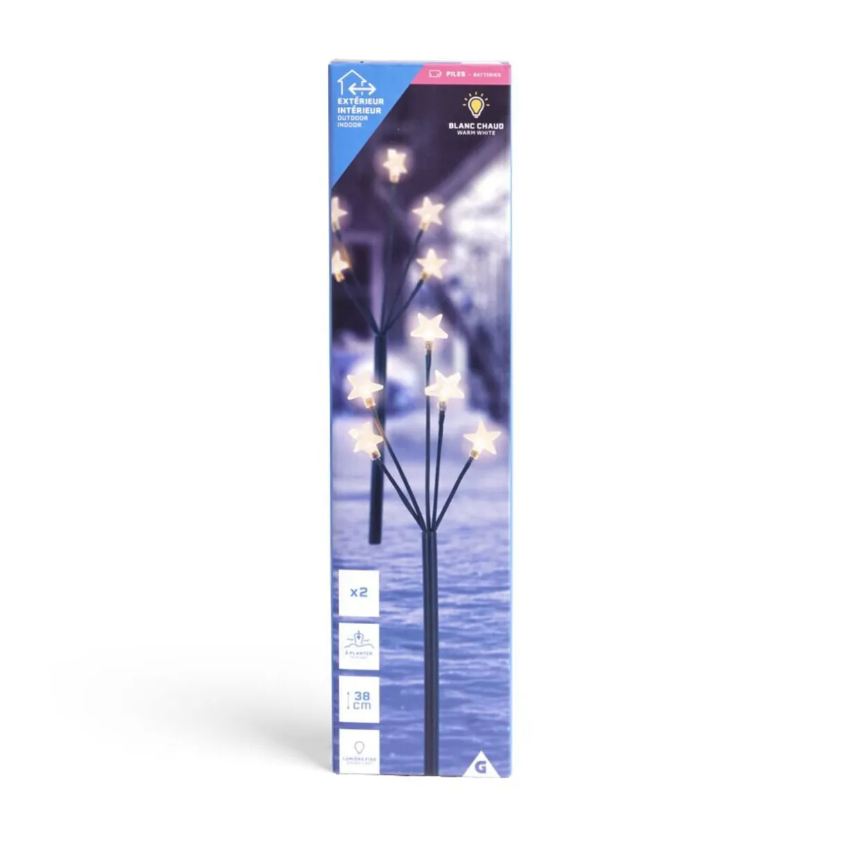Lot de 2 piques lumineux à planter 5 tiges étoile LED blanc chaud H38cm < Gifi Hot