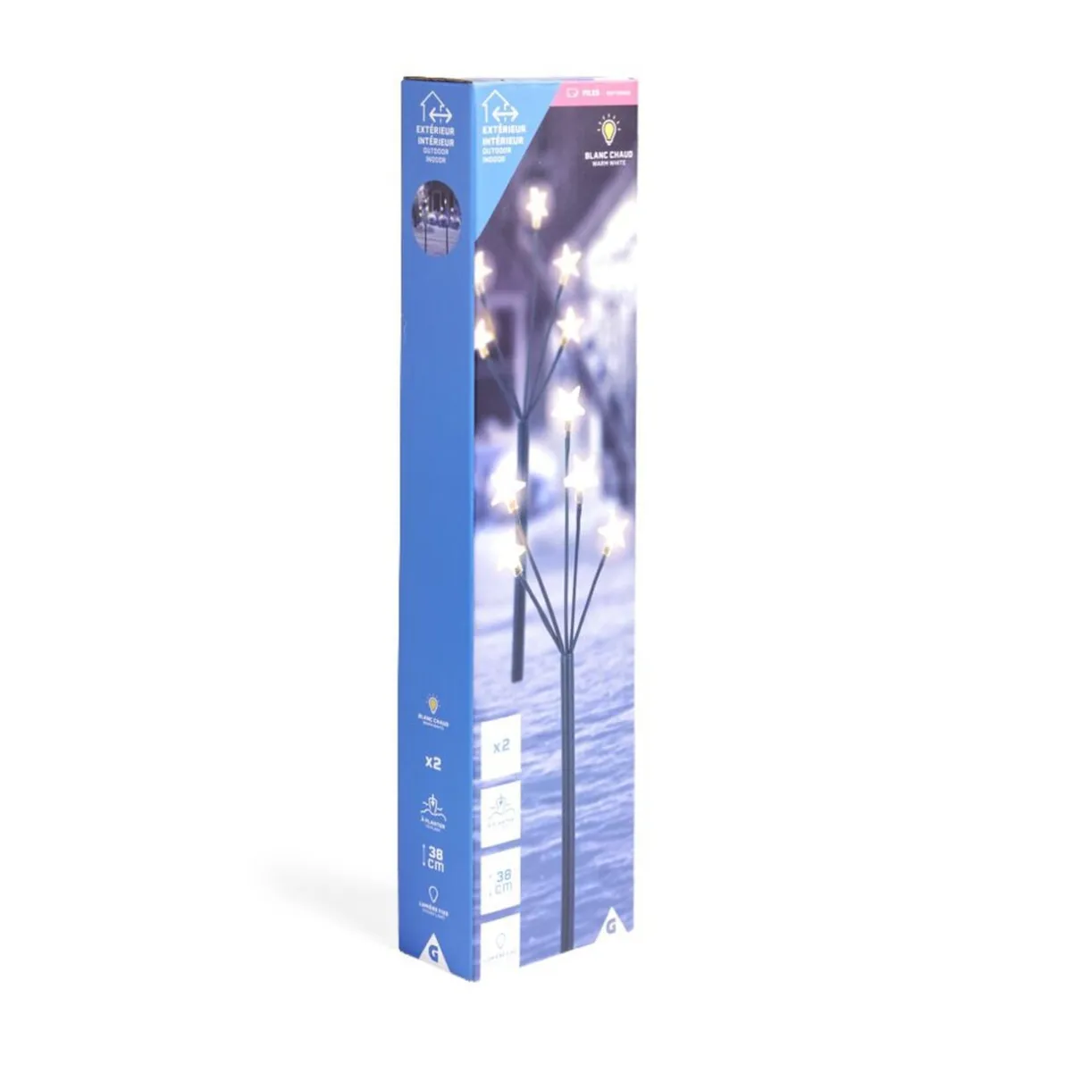 Lot de 2 piques lumineux à planter 5 tiges étoile LED blanc chaud H38cm < Gifi Hot