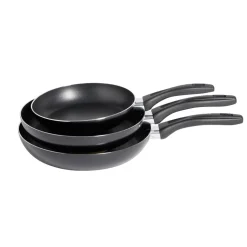 Lot de 3 poêles tous feux sauf induction aluminium noir Ø20/24/26cm