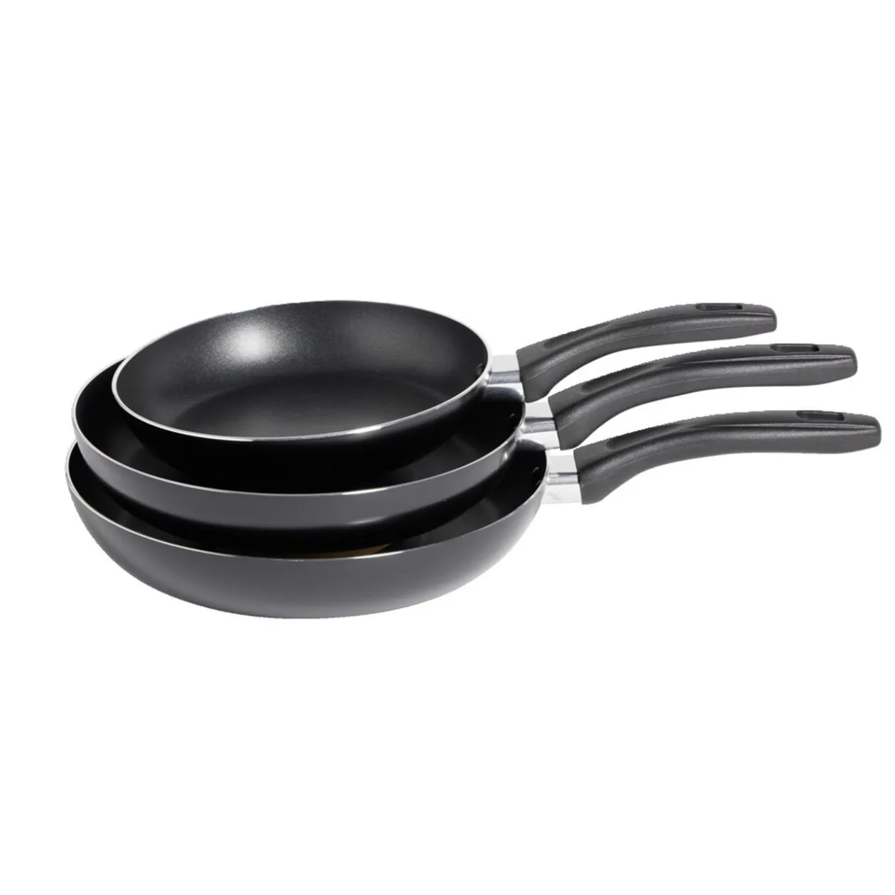 Lot de 3 poêles tous feux sauf induction aluminium noir Ø20/24/26cm