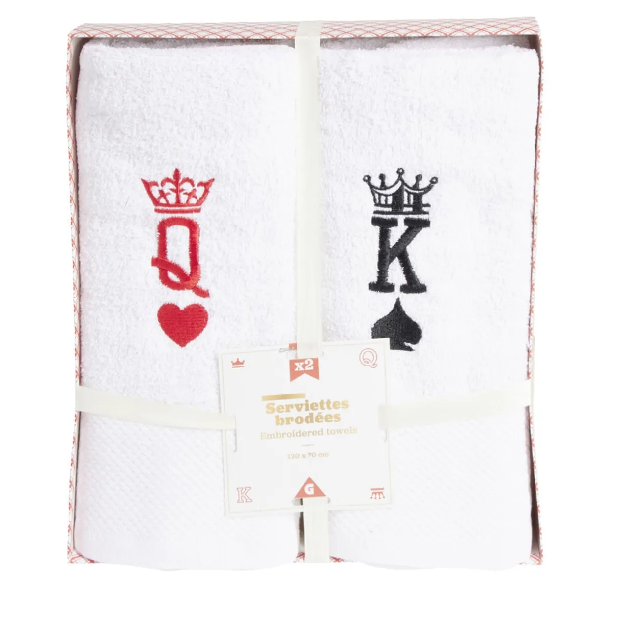 Lot de 2 serviettes brodées King et Queen 70xL130cm