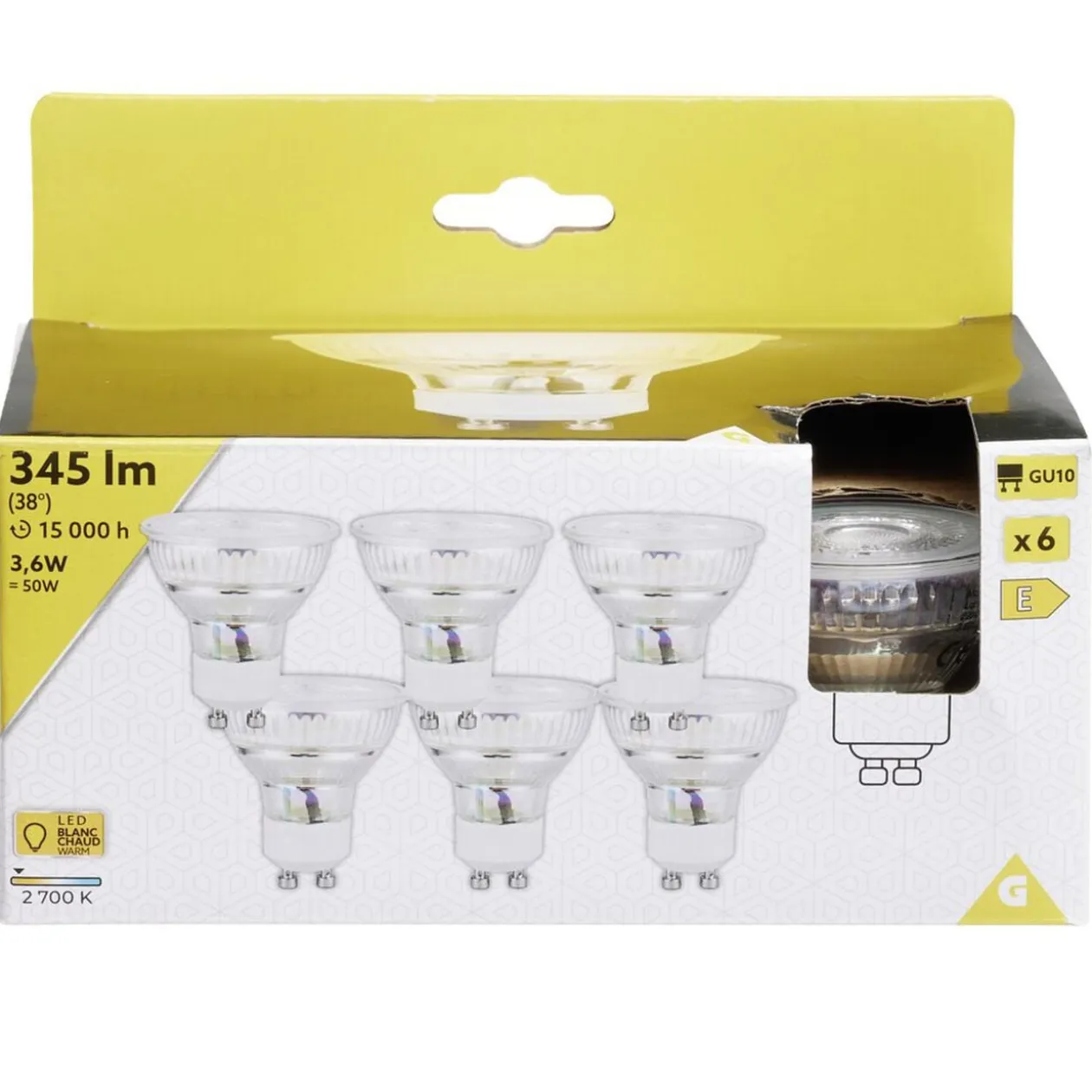 Lot de 6 spots LED en alu GU10 3,6W 450lm