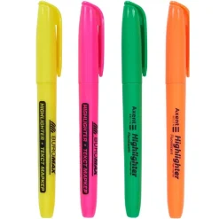 Lot de 4 surligneurs fins - orange vert rose jaune < Gifi Discount