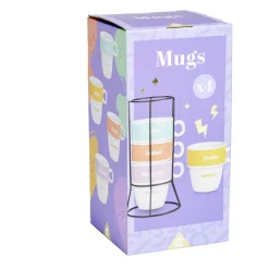 Lot de 4 tasses à café message avec support