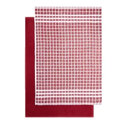 Lot de 2 torchons rectangulaires 50x70cm 100% coton blanc et rouge < Gifi Discount