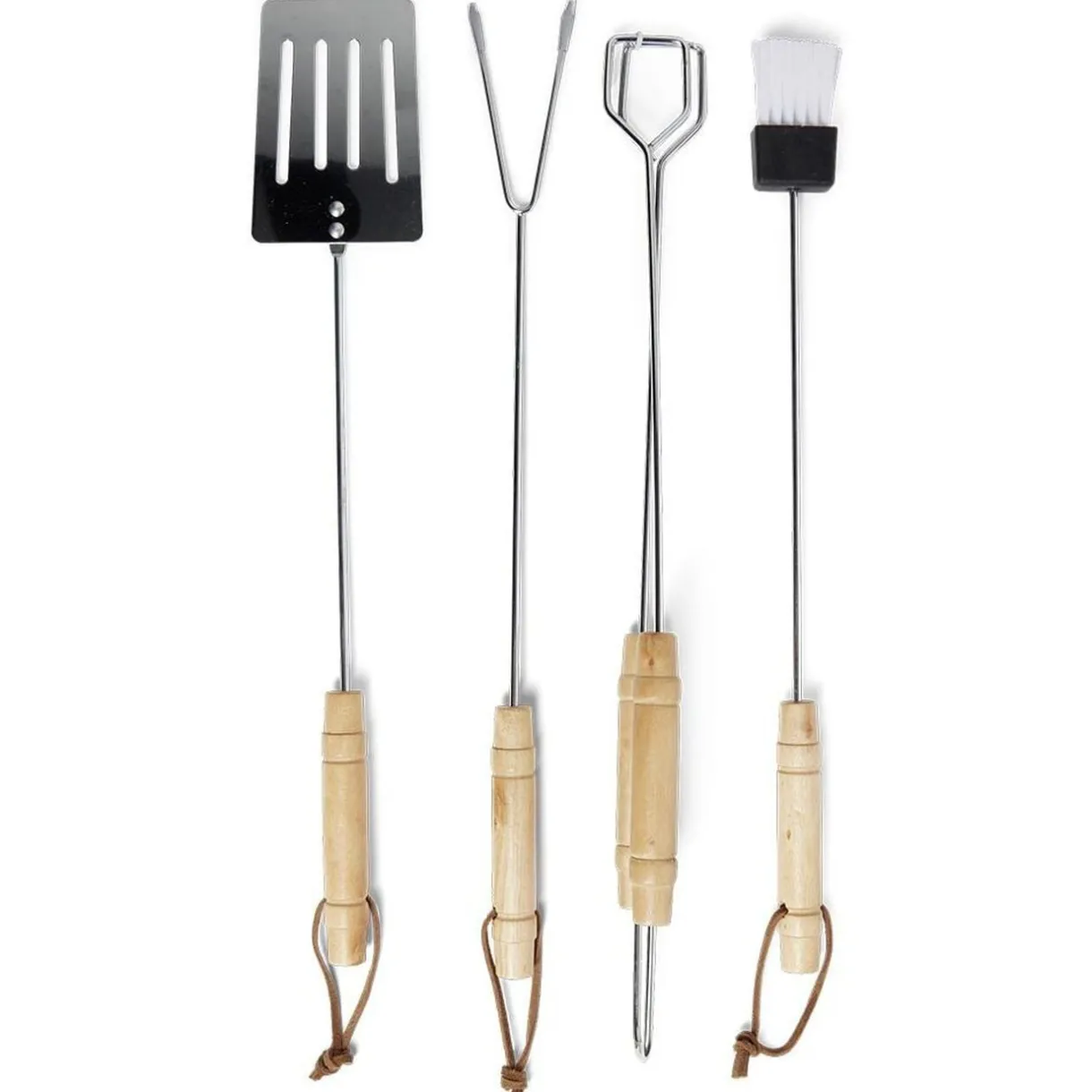 Lot de 4 ustensiles barbecue en acier chromé et bois < Gifi Best