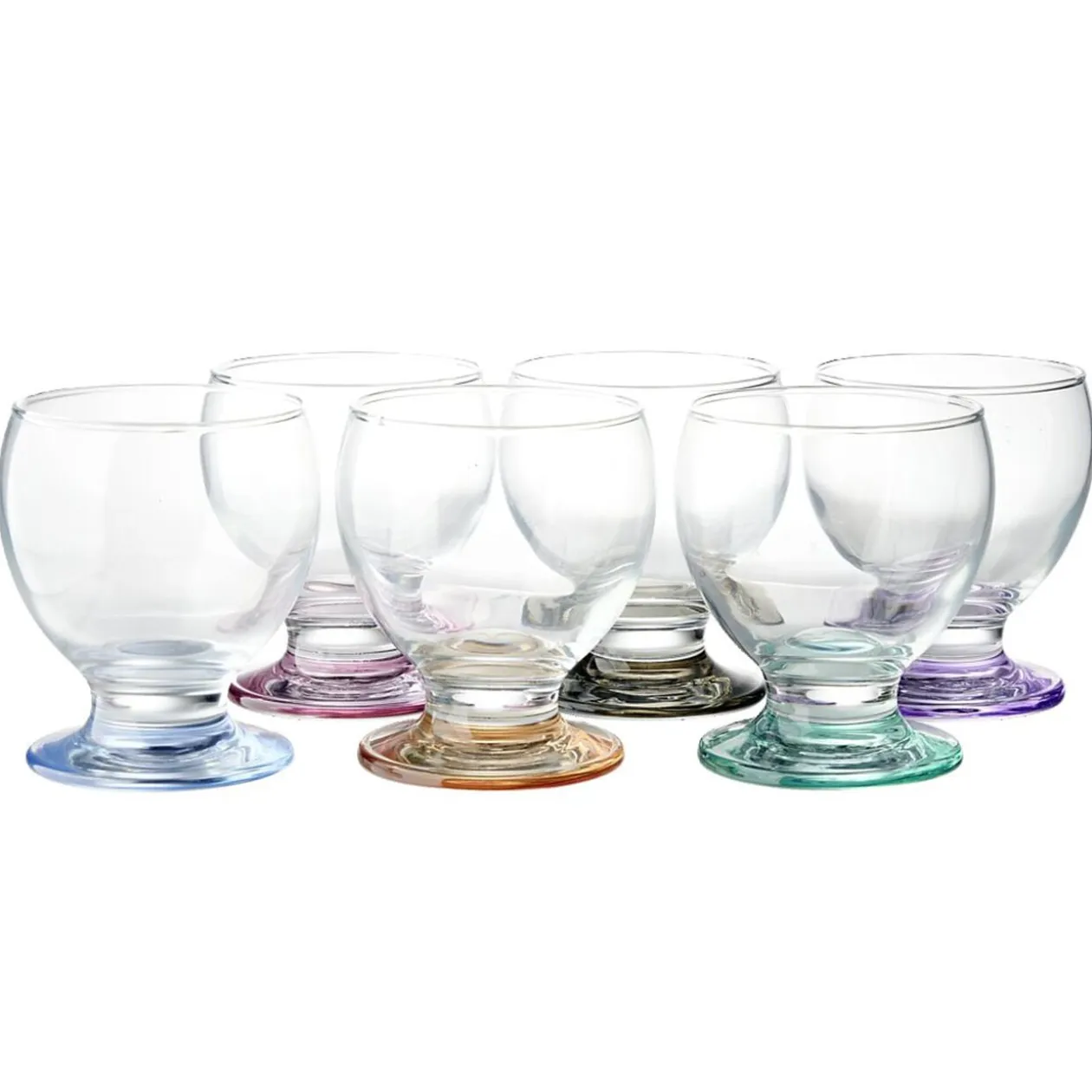 Lot de 6 verres à pieds et fond colorés assortis 21cl H8,6cm