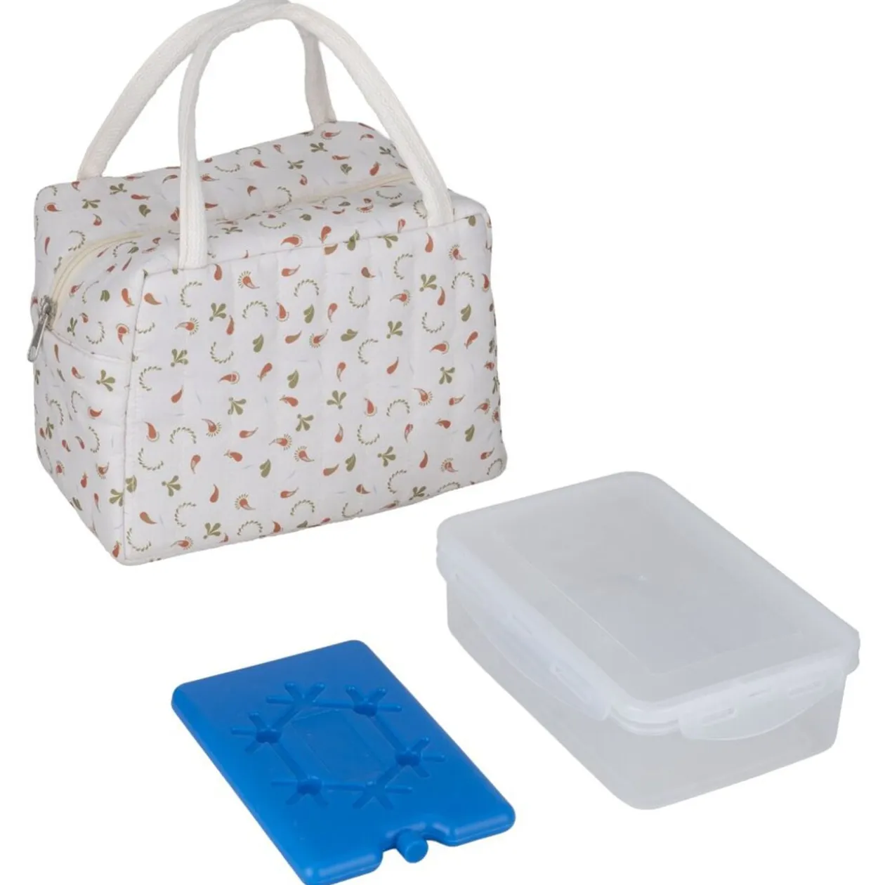 Lunch bag tissu motif floral avec boîte et bloc froid 23x15xH16cm